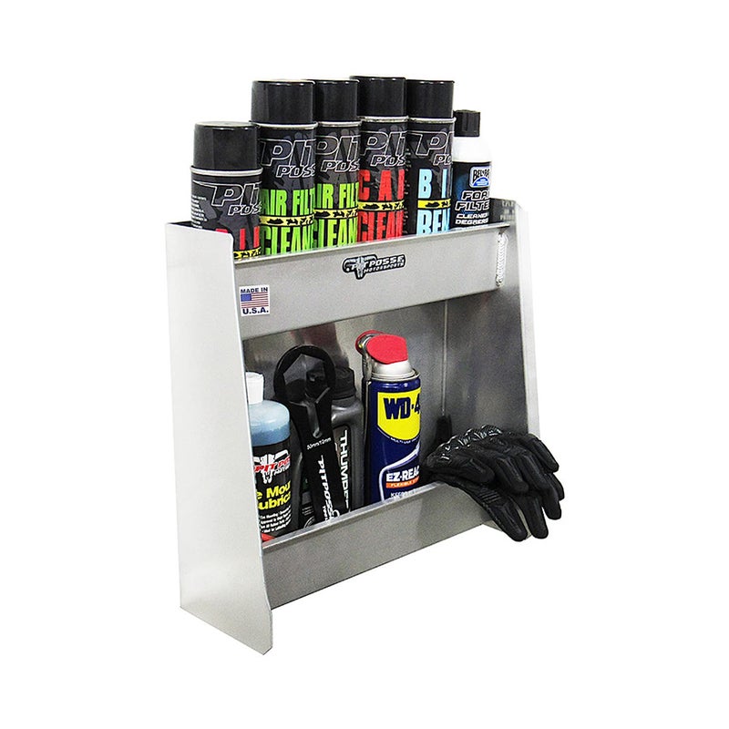 Pit Posse 604 Junior Variety Shelf Storage Cabinet Organizer Enclosed Cargo Race Trailer Shop Garage - Made in USA - Aluminum Cabinet Stores 6 Oil Quarts and 6 Aerosol Cans - 5 Year Warranty - Image 2